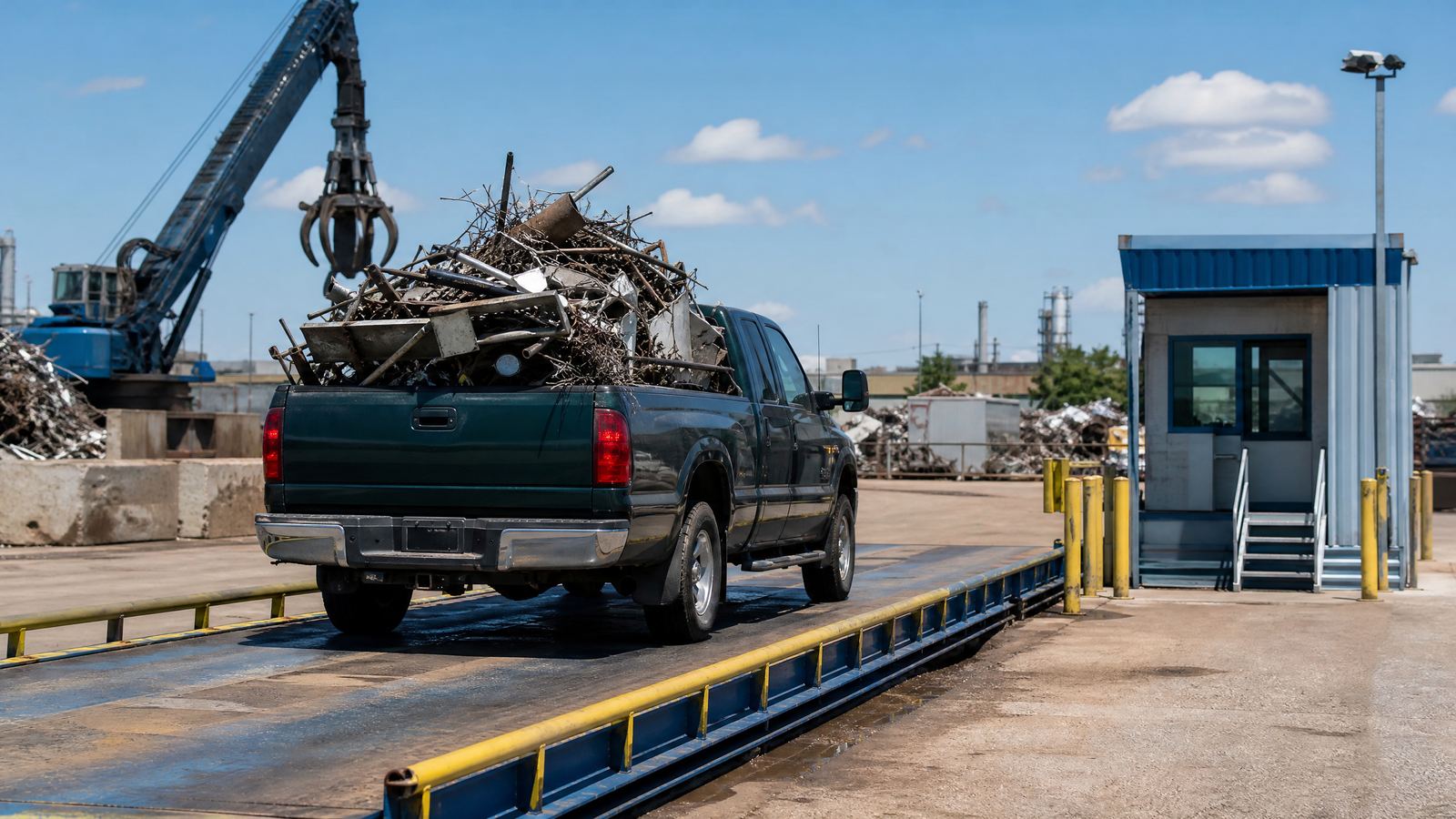 Truck weighing scrap metal on a certified scale